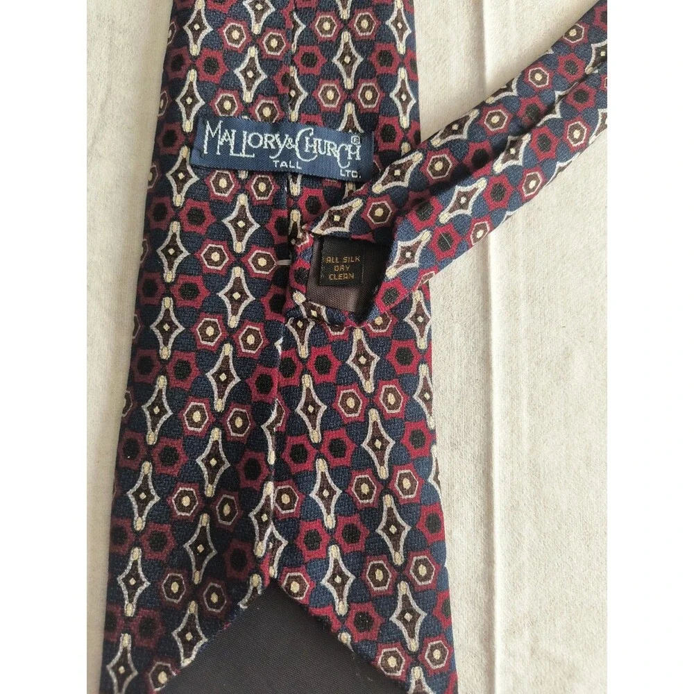 mallory church tie Mens Tall 100% Silk Vintage USA Very Good Condition